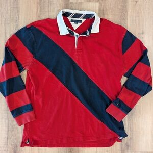 Men's Red and Black Striped Rugby Shirt